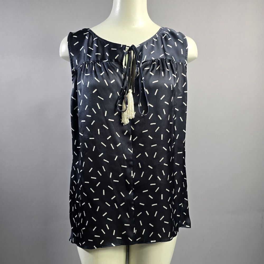 W by Worth Navy and White Patterned Blouse R2